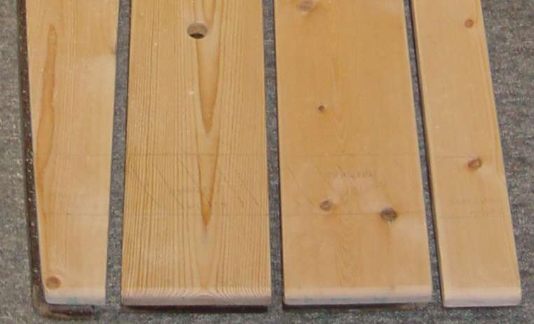 Photo, starboard longitudinal boards laid out in assembly position