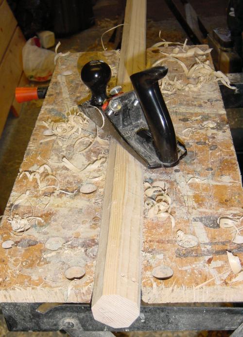 Shaping the gaff with a Jack Plane - click to return to previous page