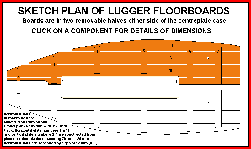 Detailed sketch plans of the Lugger floorboards
