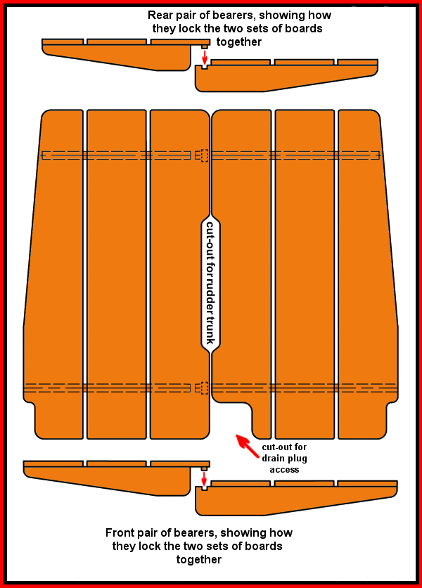 Sketch Plan of rear locker planked floorboards, viewed from above - click to return to previous page