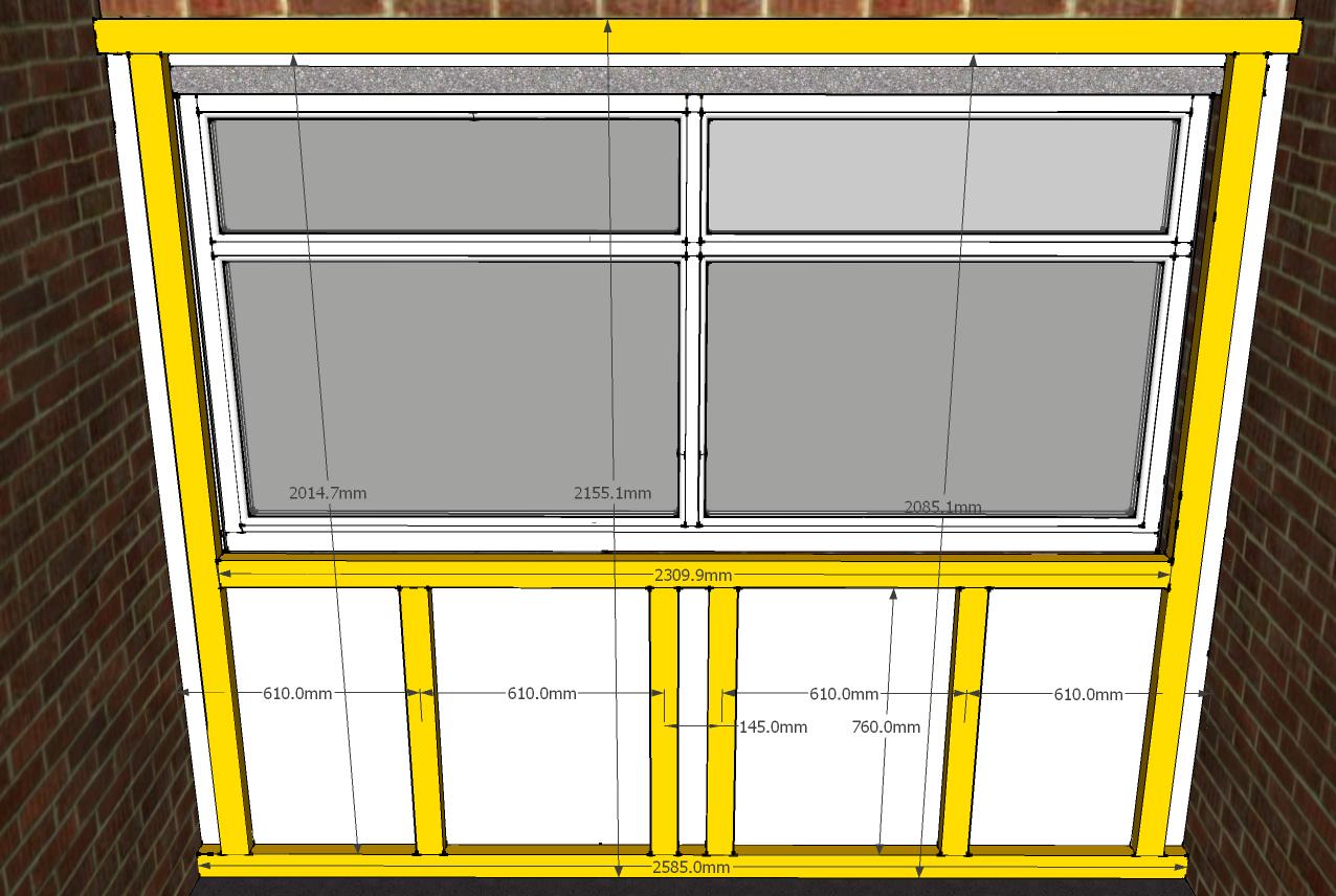 Window end wall stud dimensions.