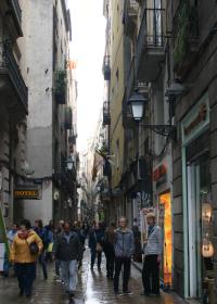 Saturday 21st March, Chris & Trish in a side street off La Rambla, (Medieval Quarter), Barcelona.