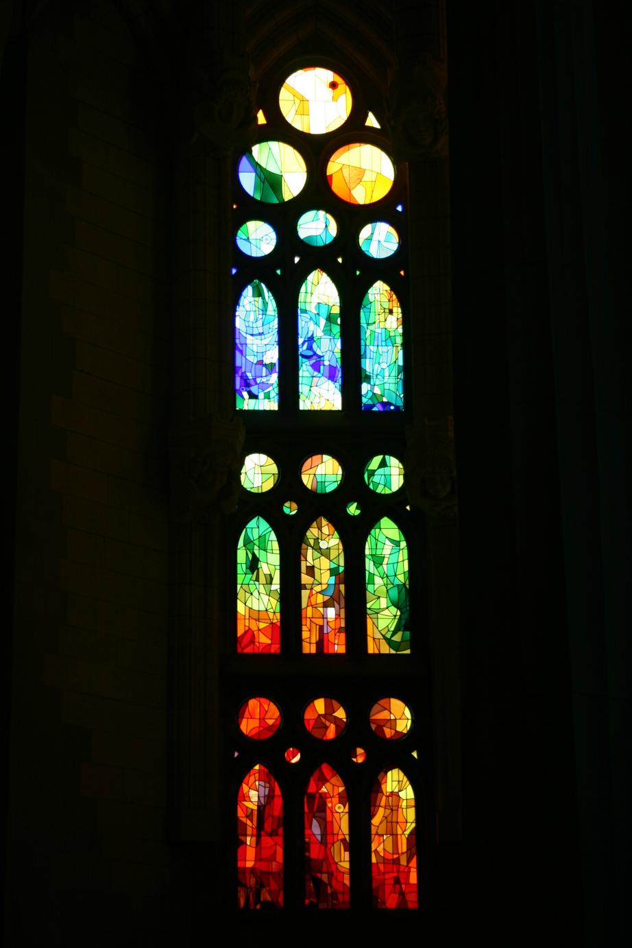 Monday 23rd March, stained glass window in Gaudi's La Sagrada Familia, Barcelona.