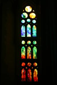 Monday 23rd March, stained glass window in Gaudi's La Sagrada Familia, Barcelona.
