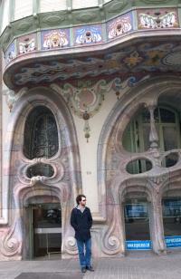 Friday 20th March, Rob outside Gaudi Building, Barcelona.