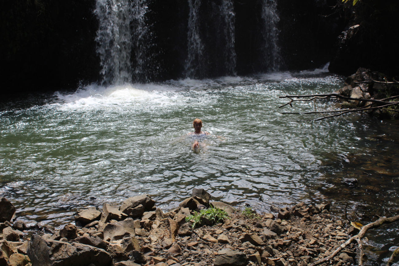 Road to Hana tour, Trish swimming in pool, Maui.