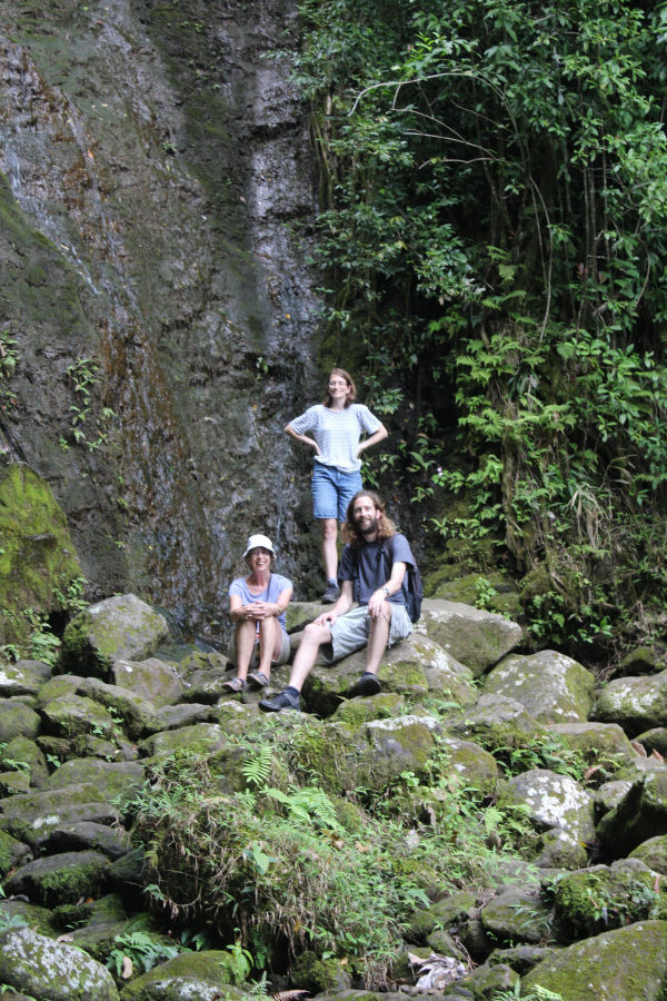 At the Aihualama Falls during our final visit to the Lyon Botanical Garden, Manoa Valley.