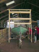 Photo of righted hoisting frame with Lugger underneath