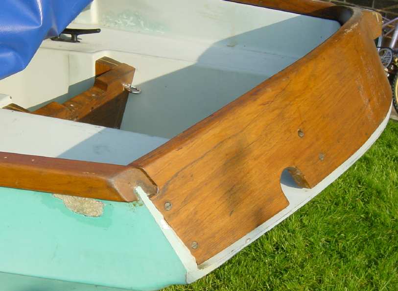 Photo of laminated teak transom board in April 2003