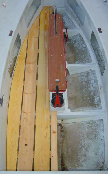 Photograph of boat showing port set of floorboards and starboard board bearers