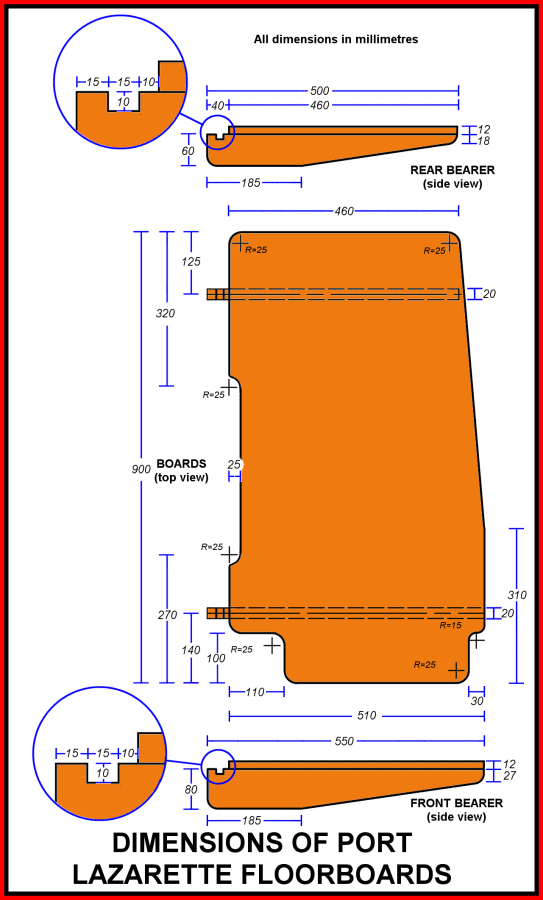 Detailed sketch plans of the Lugger lazarette port floorboards (Ply Version)
