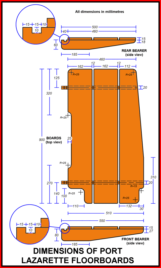 Detailed sketch plans of the Lugger lazarette port floorboards (planked version)