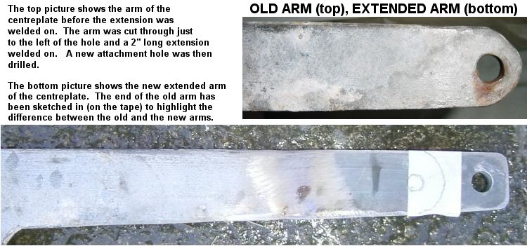 Photos showing the centreplate arm before & after lengthening