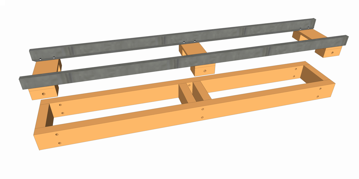 Animated sketch showing how the rails are supported above the base frame.
