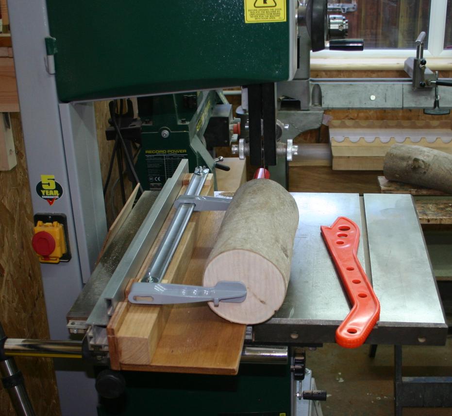 Jig set up to cut a log of holly.