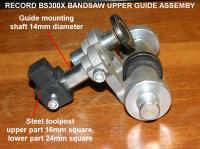 Bandsaw original upper blade guide assembly.