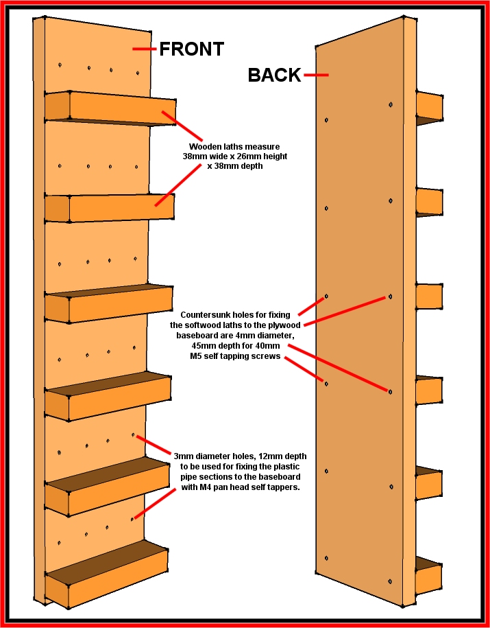 Drawing showing how the laths fix to the plywood base.