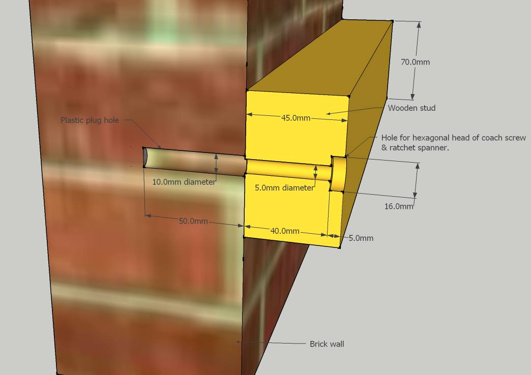 Diagram showing how studs are fixed to the garage wall.
