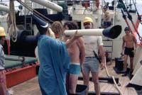 Crossing the Line ceremony on the foredeck of the RRS John Biscoe, 17th October 1972.