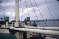 View of Montevideo (background), looking across the the foredeck of the RRS John Biscoe, 26th October 1972.