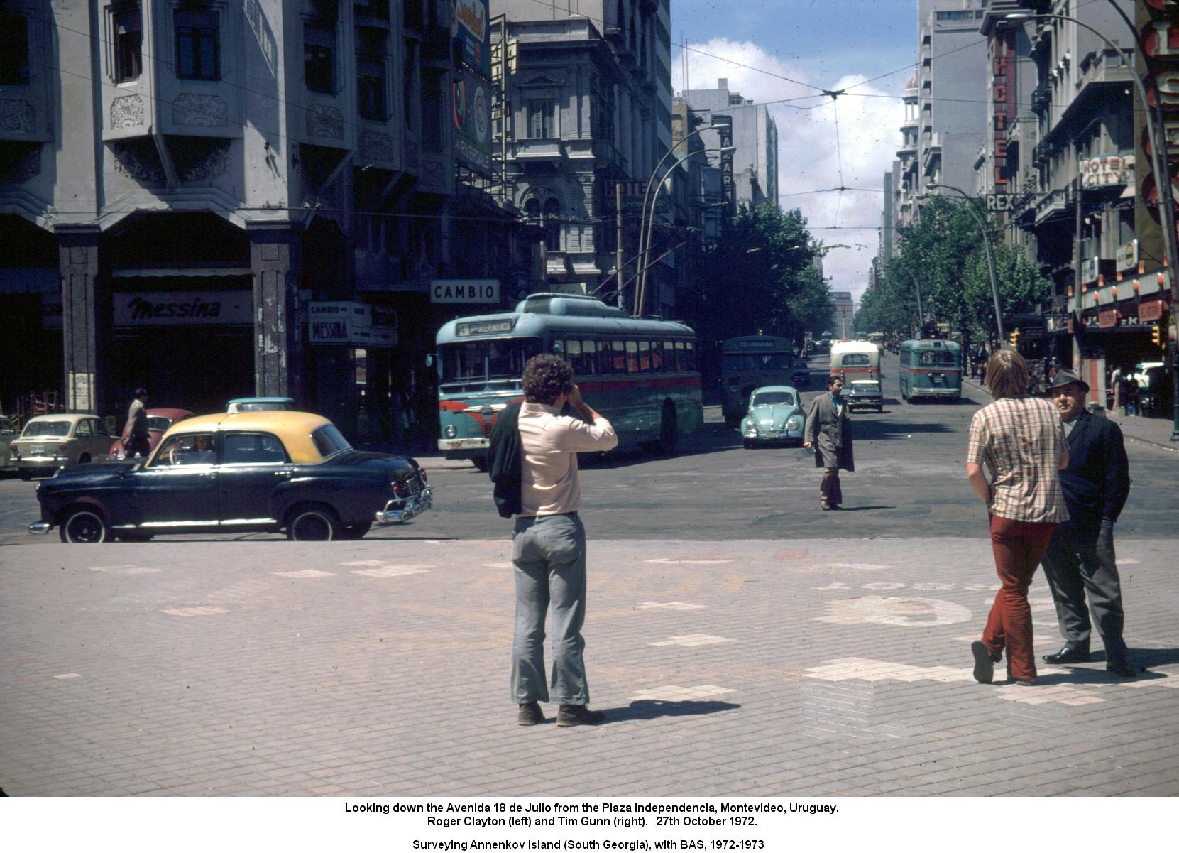 Looking down the Avenida 18 de Julio from the Plaza Independencia, Montevideo, Uruguay, 27th October 1972.