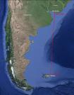 Approximate track of the RRS John Biscoe between Montevideo (Uruguay), and Stanley (Falkland Islands) October 1972.