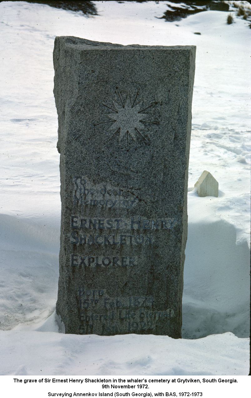 The grave of Sir Ernest Henry Shackleton in the whaler's cemetery at Grytviken, South Georgia.  9th November 1972.