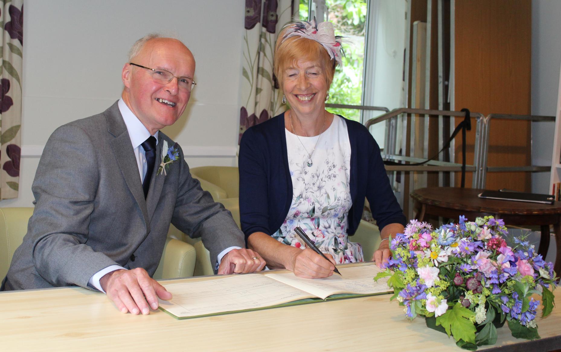 [Monday 5th June, Trish Signing the Register at the Watford Quaker Meeting House.