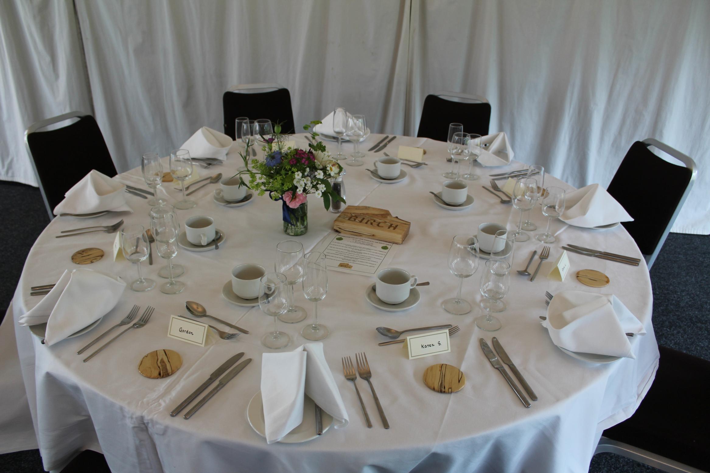 Monday morning 5th June, the Birch table set for the reception at Hunton Park Hotel