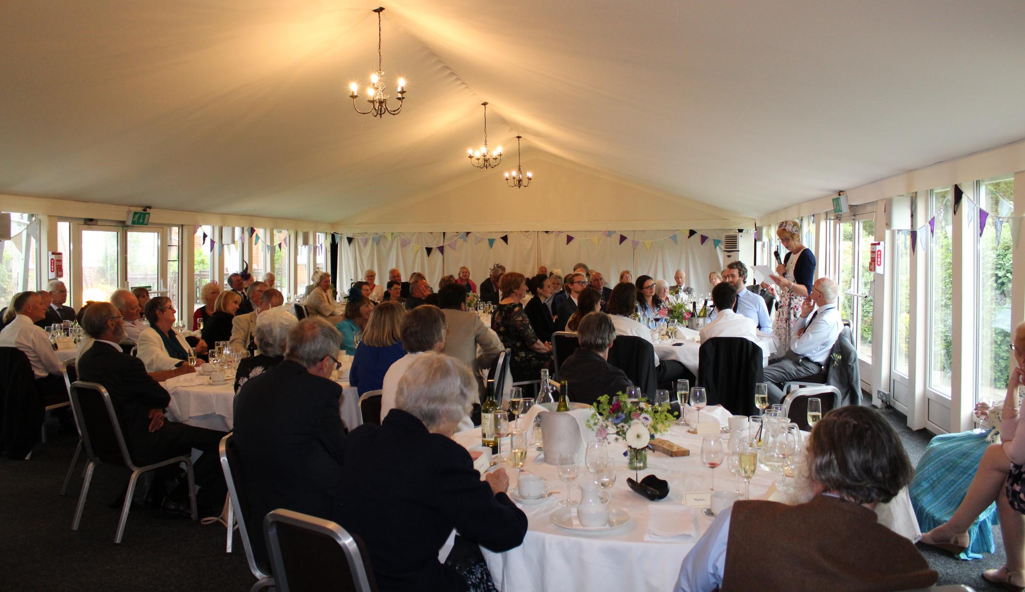 [Monday 5th June, Trish in speech mode in the Marquee at Hunton Park Hotel.