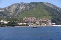 Wednesday 8th June, view from a boat of Cala Gonone, Sardinia, our hotel is marked by a red star.
