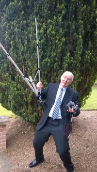 Monday 5th June, our noble photographer, Dave Cadd, on his last legs in the garden at Hunton Park Hotel (Photo by Trish).